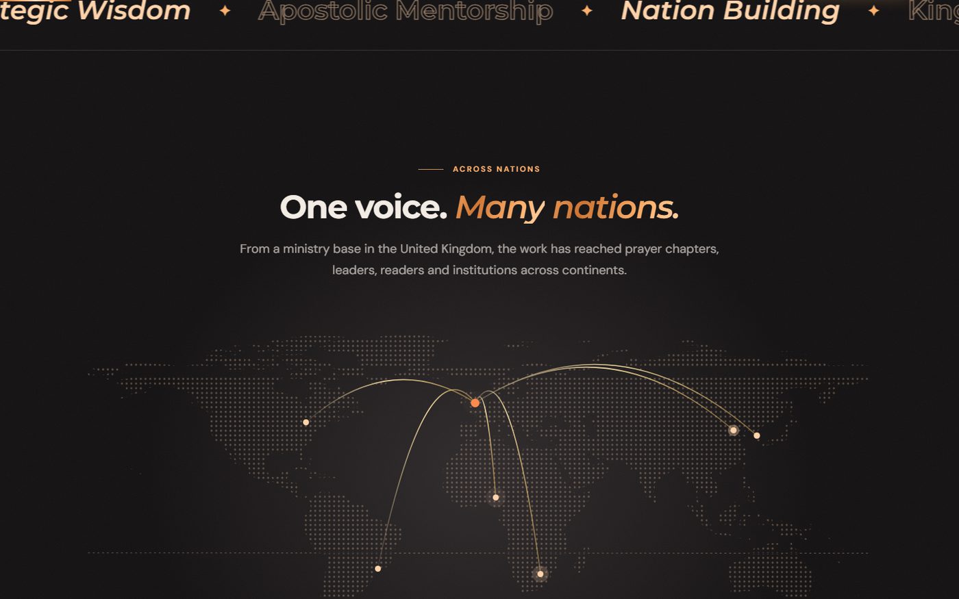 One voice, many nations: her reach drawn as light across a dotted world map.